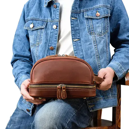 Top Selling Products Luxury Design Men Large Leather Makeup Bag With Zipper 